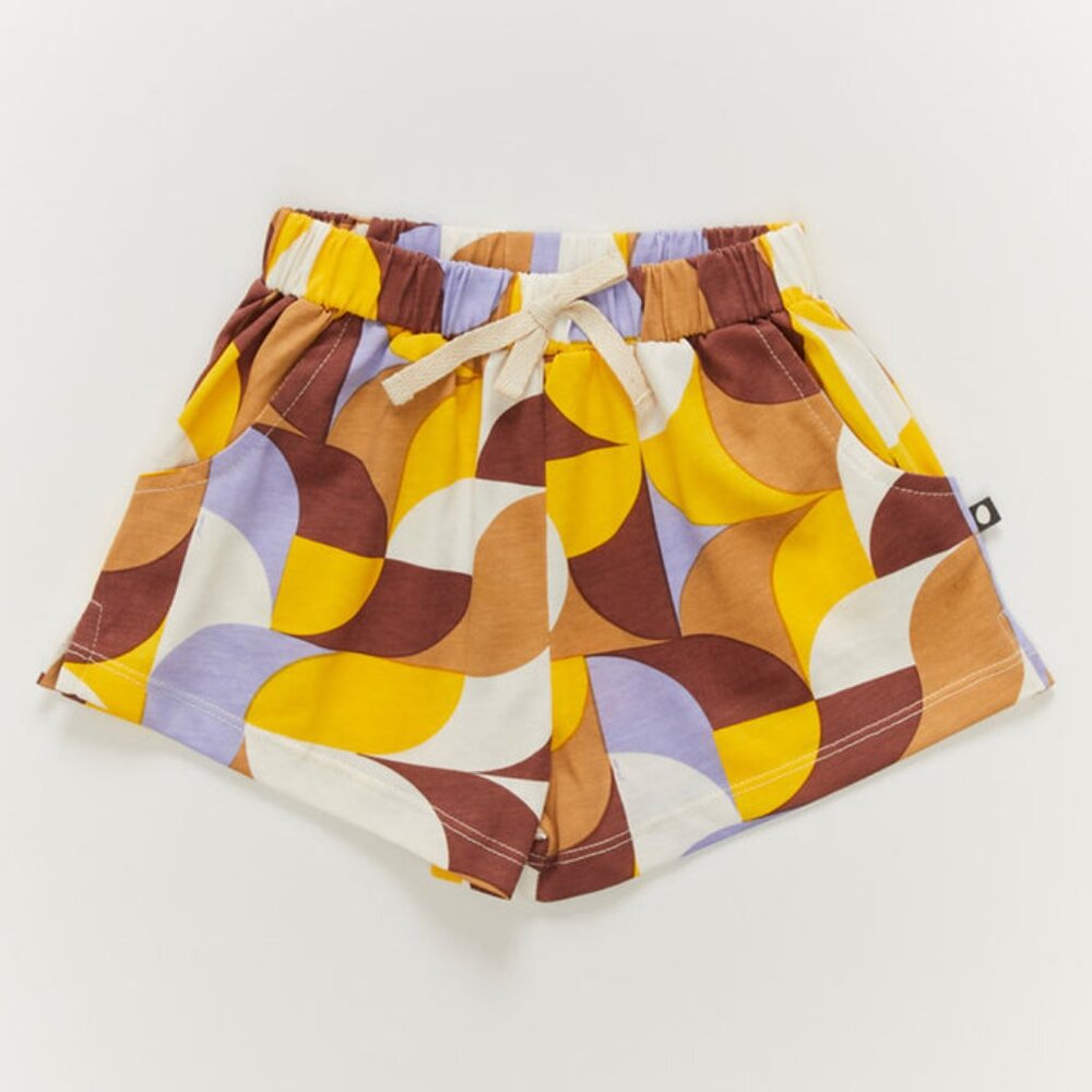 Oeuf Baby Play Short in Freesia Geometric Print - size 6 - 12 months